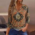 Mrigtriles 3/4 Length Sleeve Womens Tops Button Down Summer V Neck