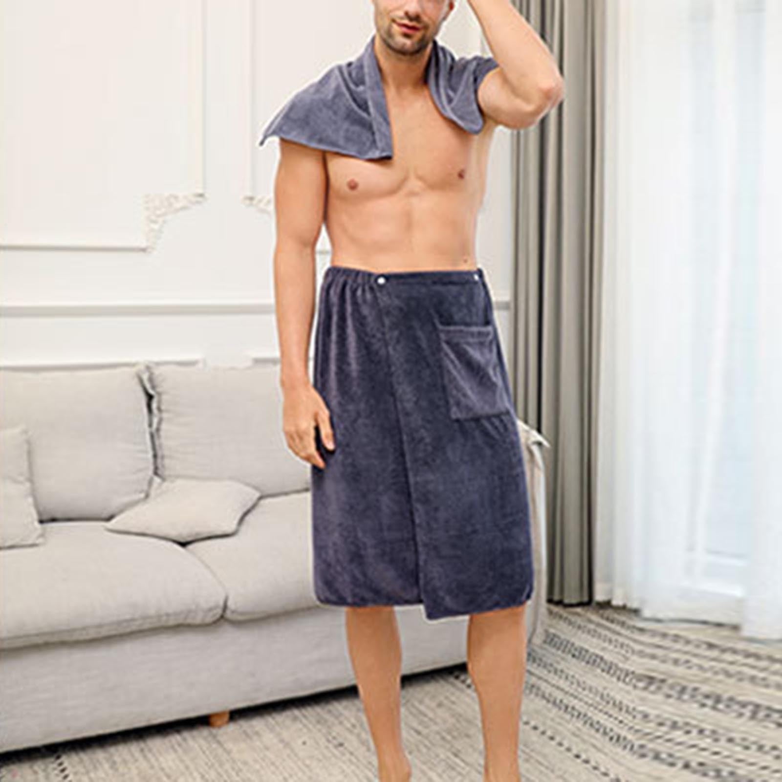 Mrigtriles Bath Wraps Mens Bath Wraps Towel Snap Closure Elastic Shower