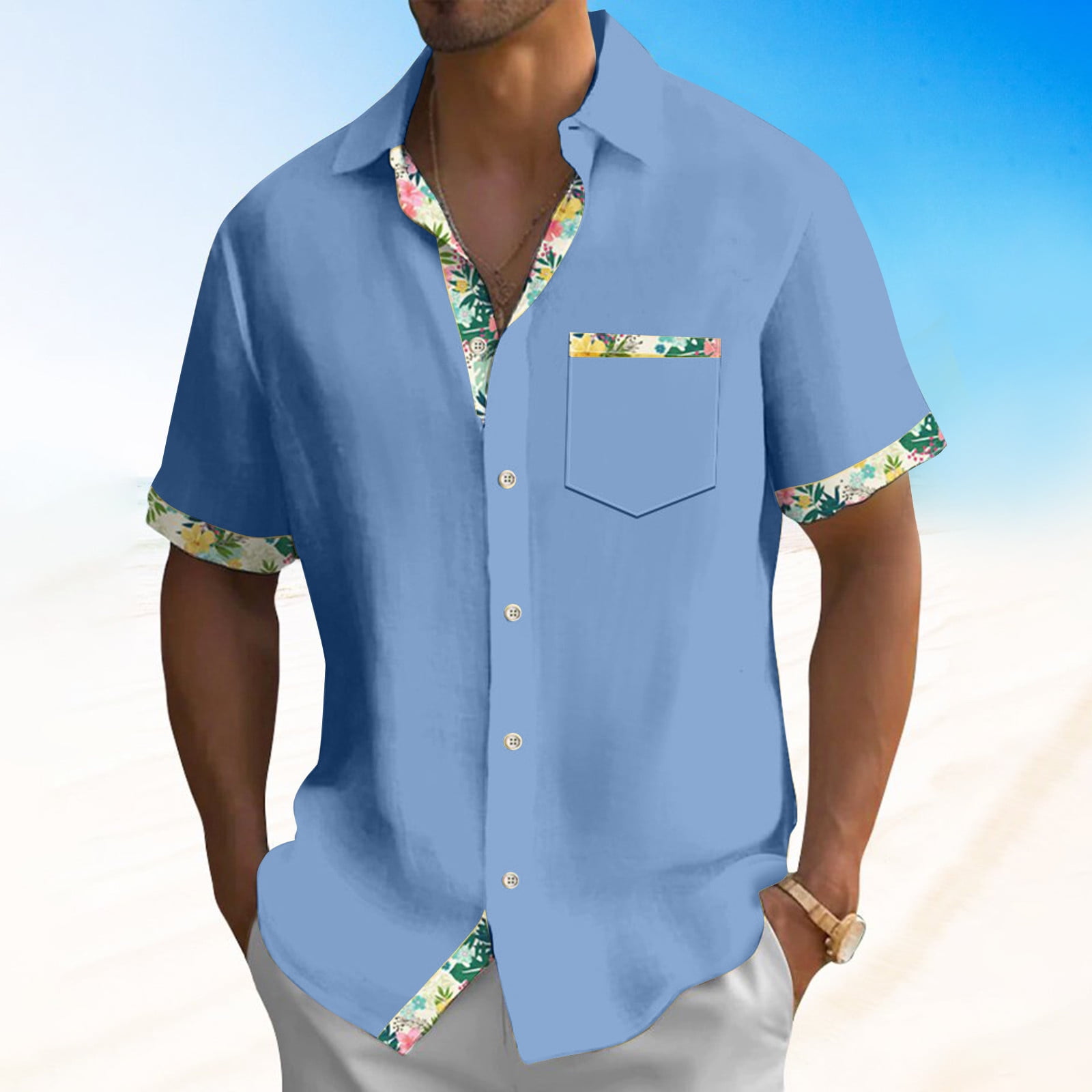 Mrigtriles Button Up Shirt Men Short Sleeve Beach Shirts Casual