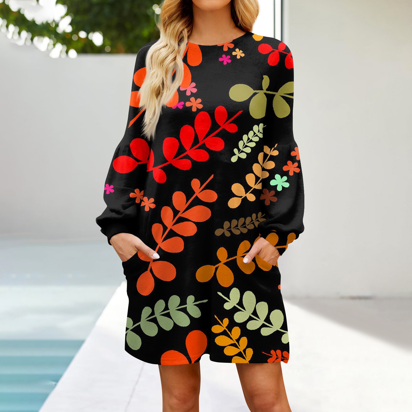 Mrigtriles Dresses for Women Casual Fall Crewneck Long Sleeve Dresses