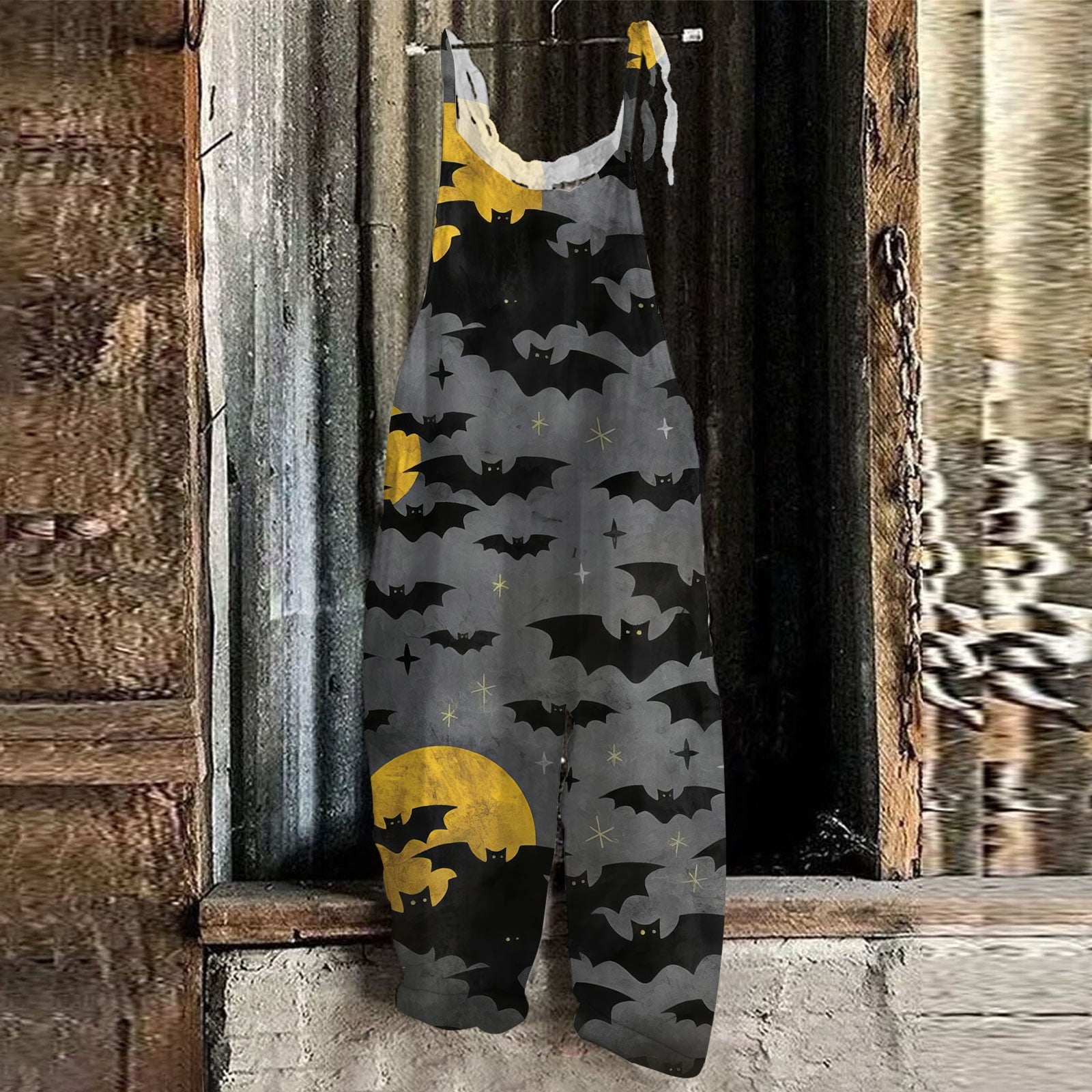 Mrigtriles Halloween Women's Jumpsuits Bat Print Loose Sleeveless Bib