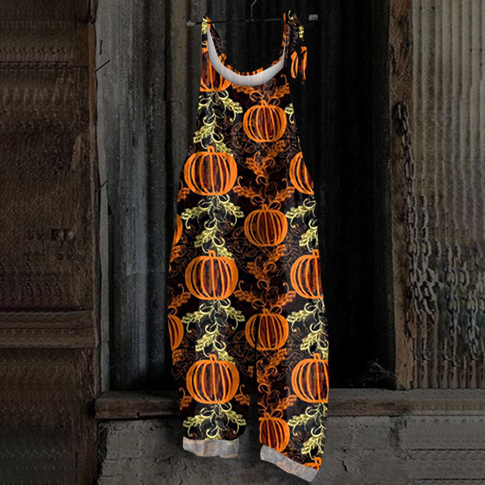 Mrigtriles Halloween Womens Jumpsuit Pumpkin Print Plus Size Sleeveless