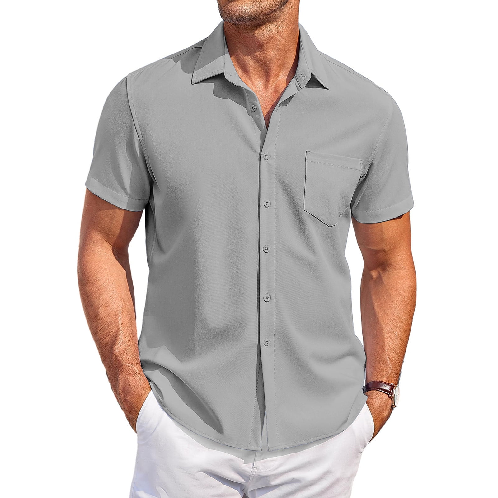 Mrigtriles Mens Shirts Clearance Short Sleeve Button Down Shirt Casual
