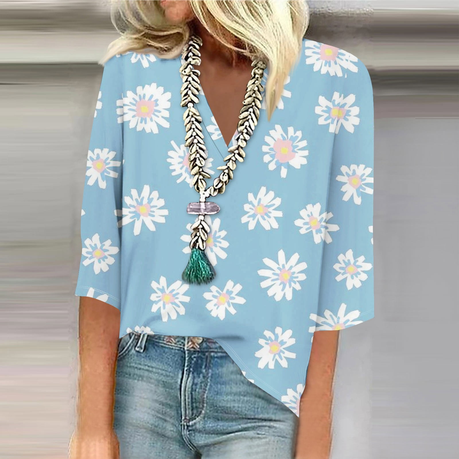 Mrigtriles Plus Size Tops for Women Elbow Sleeve V Neck Tshirt Summer