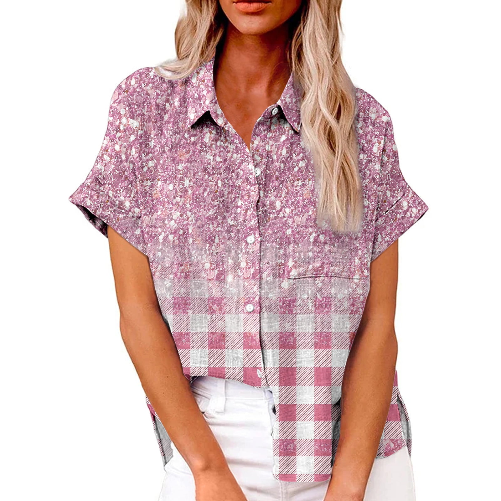 Mrigtriles Shirts for Women Trendy Summer Button Down Cotton Linen