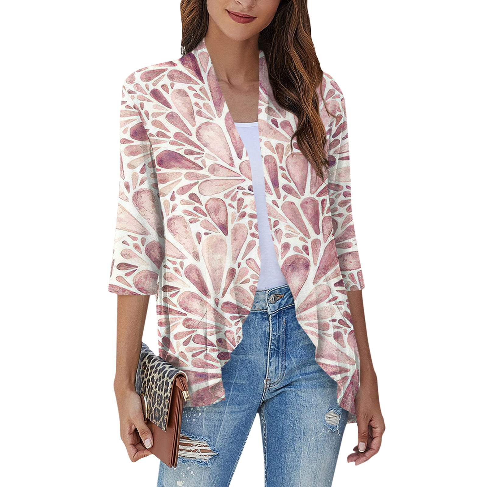 Mrigtriles Womens Kimono 3/4 Sleeve Light Weight Cardigan Women