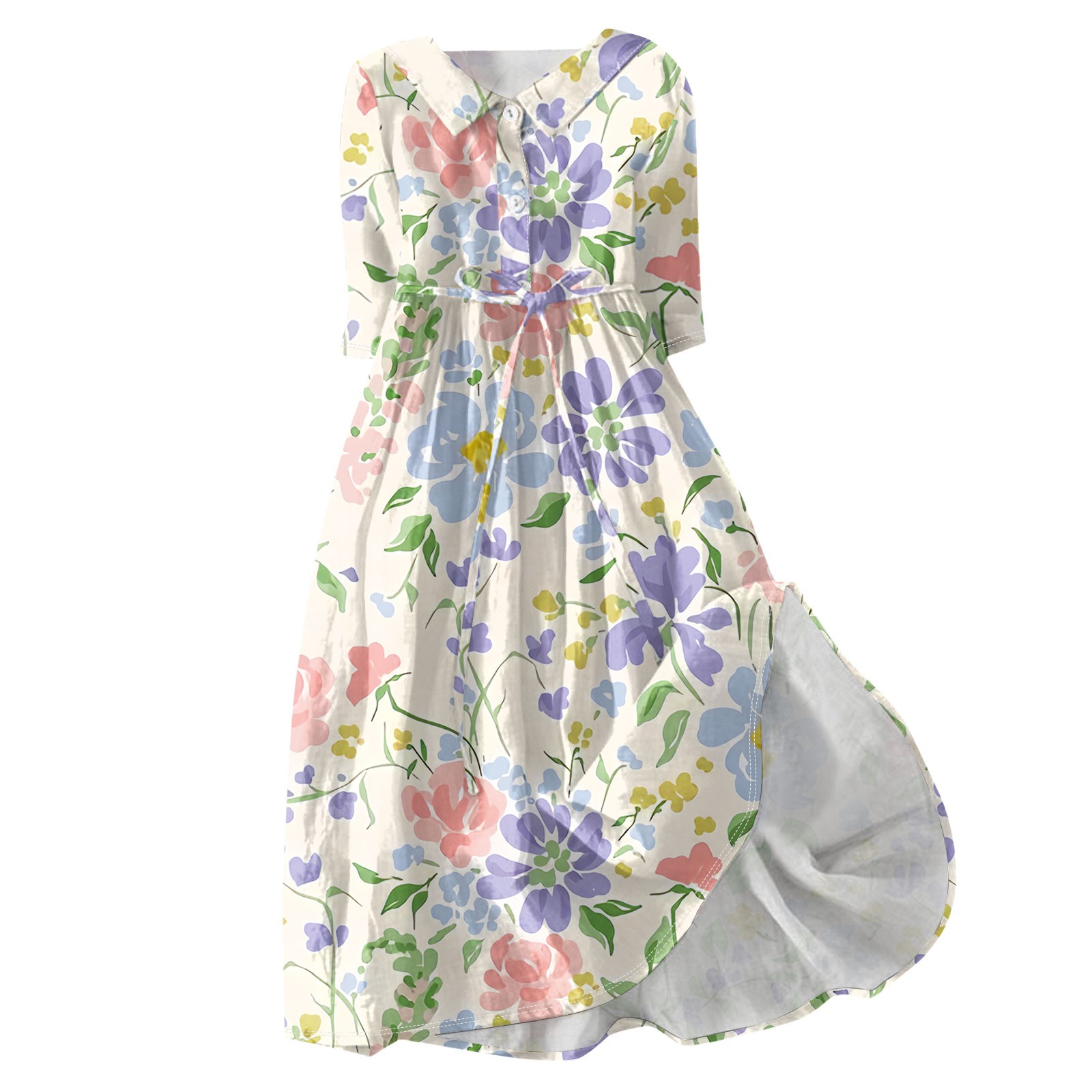 Mrigtriles Workout Dresses for Women Button Lapel Neck 3/4 Sleeve Dress