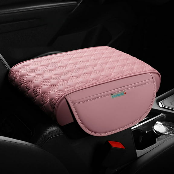 Mrmaere Car Center Console Cover Pad Leather Auto Armrest Cover Car Armrest Box Mat with Added Storage Bag Personalized Classic Elbow Pad Arm Cushion Pads for SUV Truck Pink