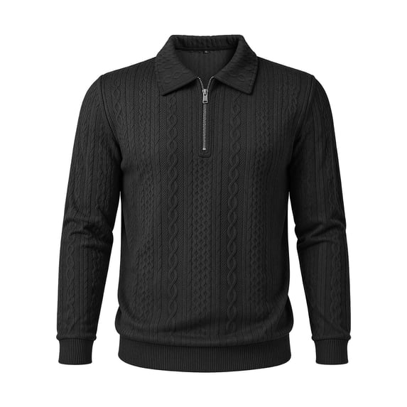 Mrmaere Collared Half Zip Knit Sweater Men Cable Knit Long Sleeve Casual Pullover Black XXXL