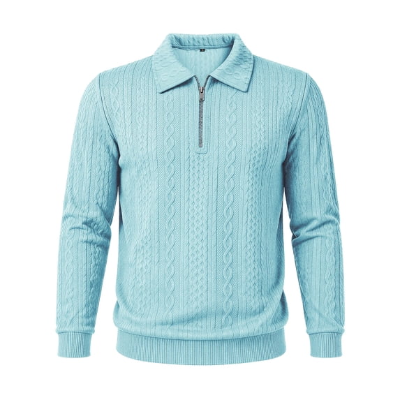 Mrmaere Collared Half Zip Knit Sweater Men Cable Knit Long Sleeve Casual Pullover Sky Blue XXL