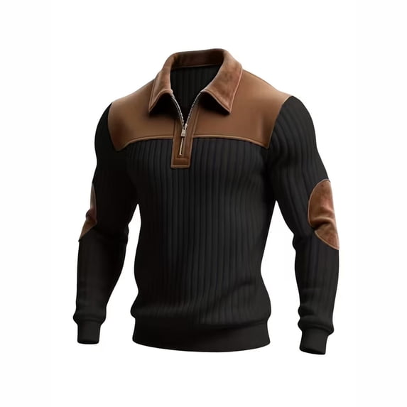 Mrmaere Color Block Half-Zip Ribbed Knit Sweater Men Casual Long Sleeve for Fall Black L