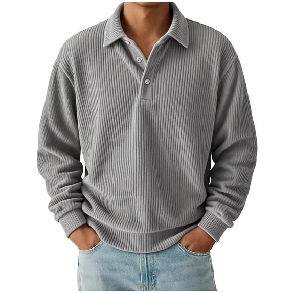 Mrmaere Corduroy Collared Shirt Men Casual Long Sleeve Pullover With Button Closure For Fall Gray XXXL