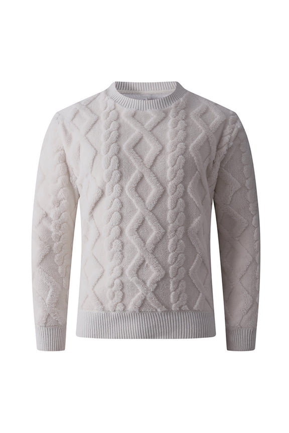 Crew Neck Cable Diamond Knit Sweater Men Casual Pullover For Fall And Winter Layering Beige XXXL