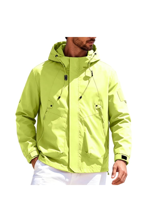 Hooded Large Pocket Outdoor Parka Jacket Men Hooded Button Zip Up Windproof Water Resistant Winter Jacket Green S