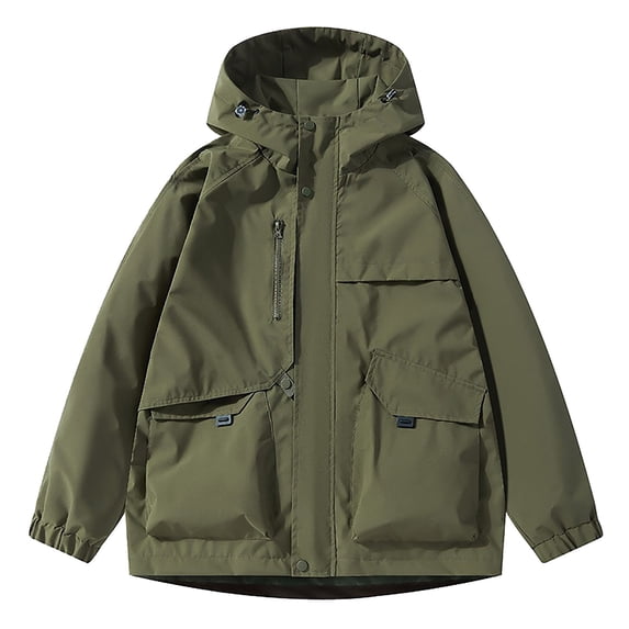 Mrmaere Hooded Large Pocket Parka Jacket Men Hooded Button Zip Up Windproof Casual Outdoor Jacket Army Green L