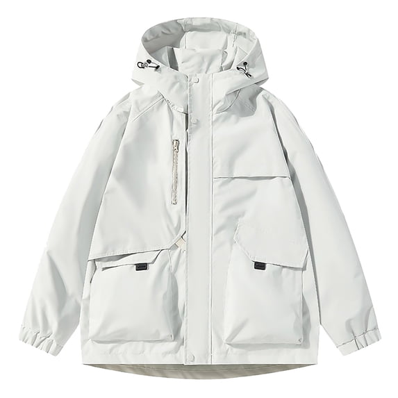 Mrmaere Hooded Large Pocket Parka Jacket Men Hooded Button Zip Up Windproof Casual Outdoor Jacket White XXXL