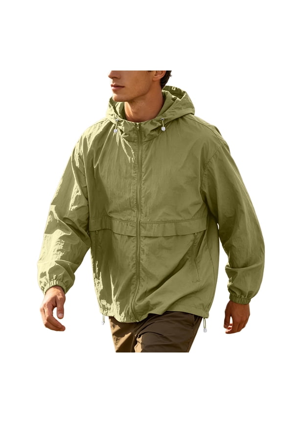 Hooded Lightweight Sun Protection Jacket Men Hooded Zip Up Breathable Casual Outdoor Jacket Army Green XXL