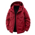 thumbnail image 1 of Mrmaere Hooded Multi Pocket Cargo Jacket Men Hooded Button Zip Up Casual Workwear Jacket Wine L, 1 of 7