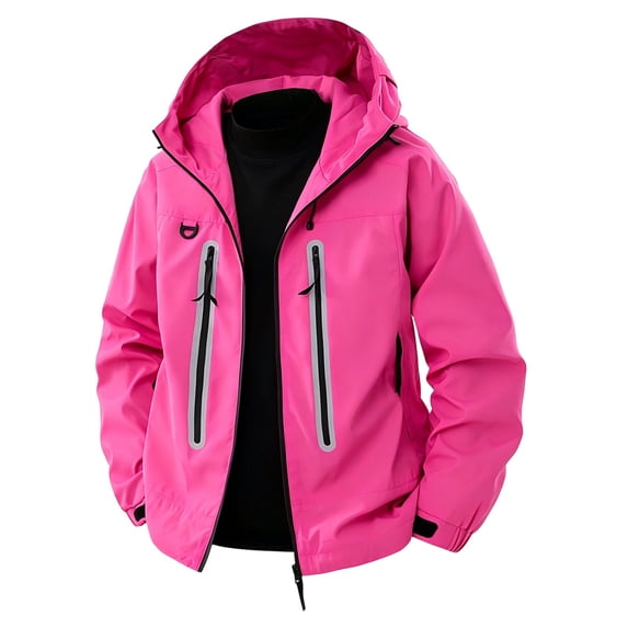 Mrmaere Hooded Reflective Stripe Outdoor Jacket Men Hooded Zip Up Windproof Water Resistant Sport Jacket Hot Pink L