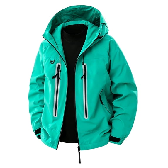 Mrmaere Hooded Reflective Stripe Outdoor Jacket Men Hooded Zip Up Windproof Water Resistant Sport Jacket Mint Green S