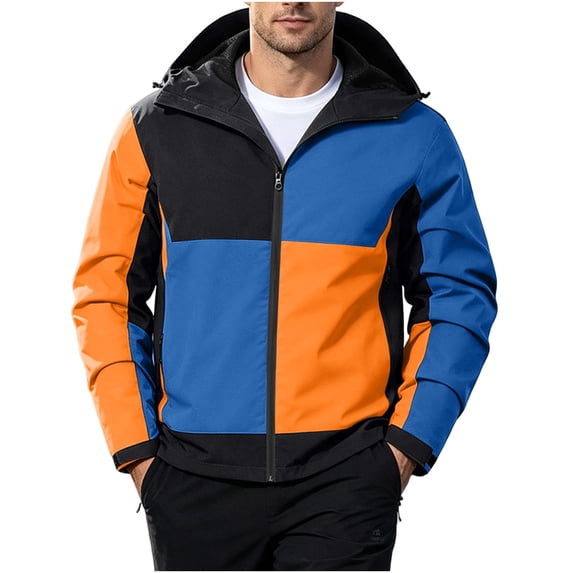Mrmaere Men Hooded Color Block Jacket Full Zipper Long Sleeve Wind ...