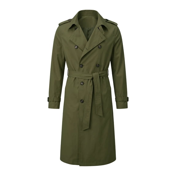 Mrmaere Men Lapel Trench Coat Double Breasted Belted Long Sleeve Outerwear For Business Daily Army Green XXL
