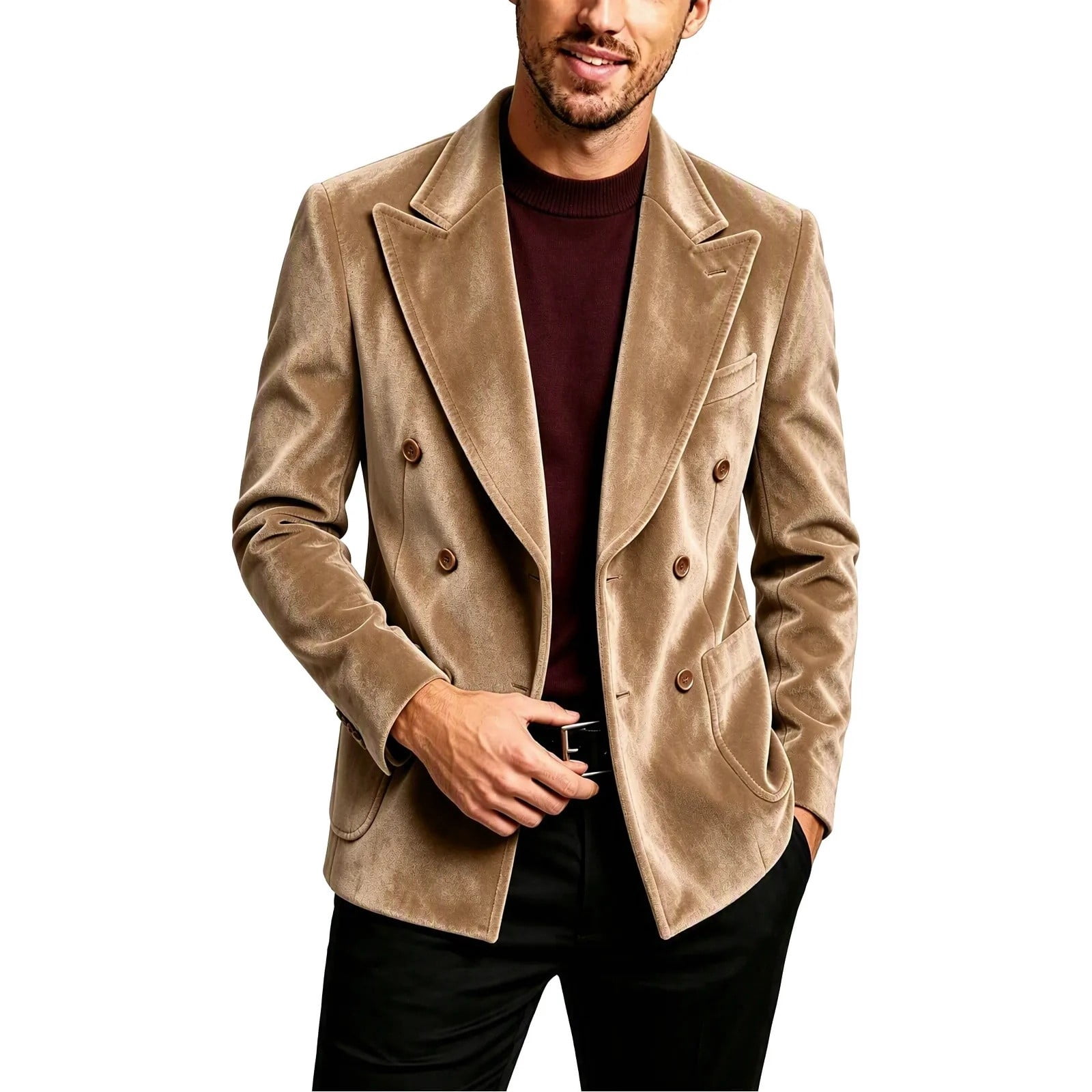 Bronze Rings Men Mrmaere Men Notch Lapel Velvet Blazer Double Breasted Long Sleeve ...