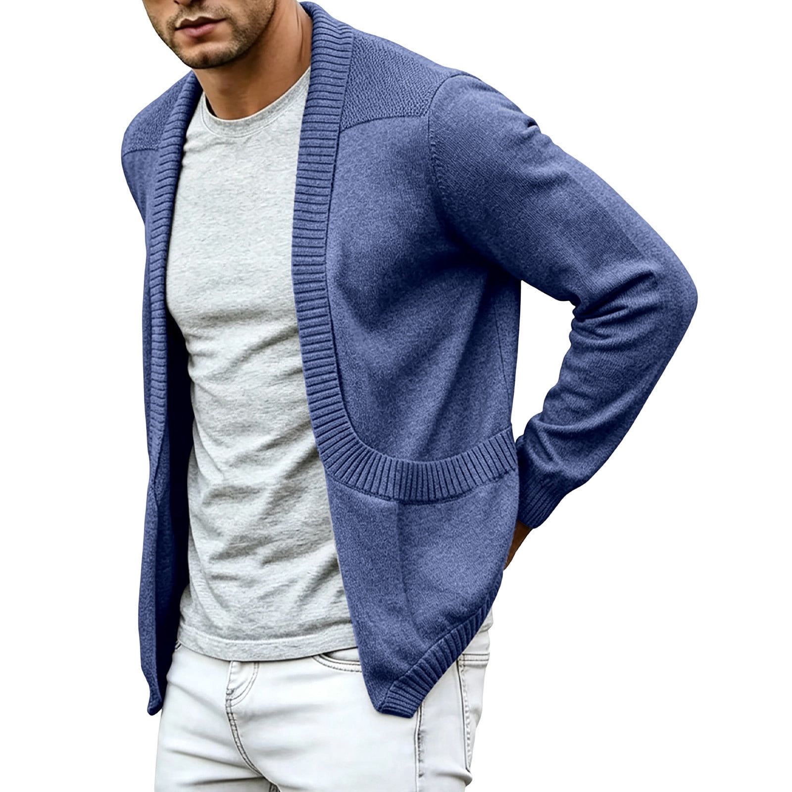Open Wear Mrmaere Men Shawl Collar Knit Cardigan Open Front Side Pocket Long ...