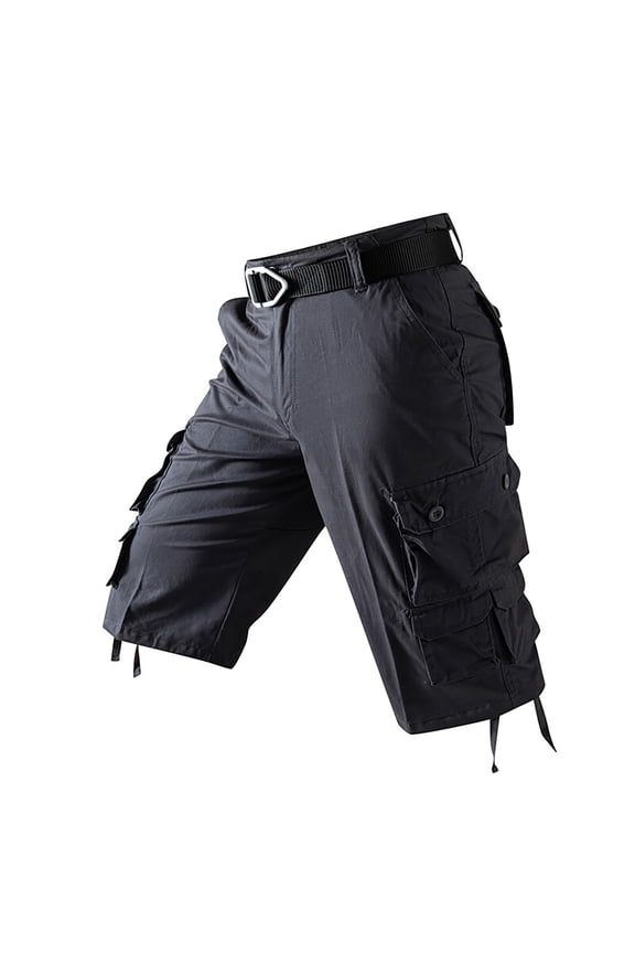 Men's Belted Cargo Long Shorts Relaxed Buckle Closure Functional Pockets for Outdoor Casual Use Gray 30