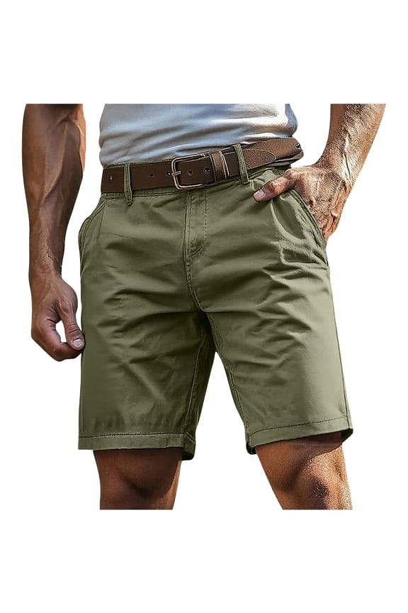 Men's Belted Casual Multi-Color Shorts Straight Style Button Closure Comfortable for Daily Casual Wear Army Green L