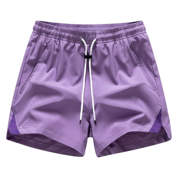 Mrmaere Men's Brown Tone Casual Drawstring Shorts Relaxed Elastic Waist Closure Durable for Daily Casual Use Purple S