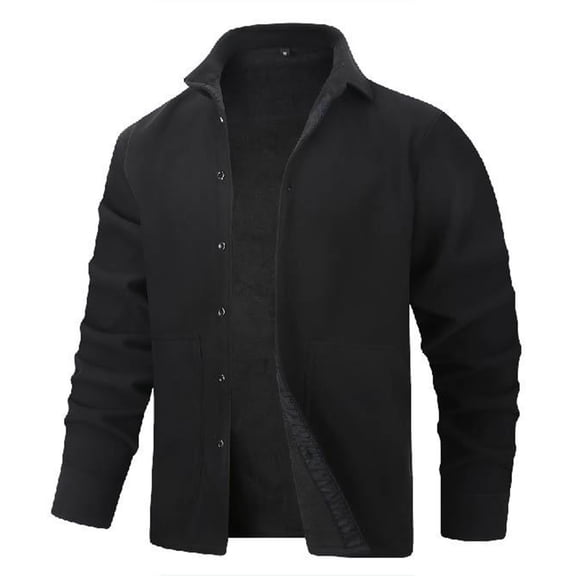 Mrmaere Men's Button-Front Jacket Collared Lined Fabric Warm Comfortable Outerwear for Daily & Leisure Black M