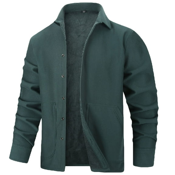 Mrmaere Men's Button-Front Jacket Collared Lined Fabric Warm Comfortable Outerwear for Daily & Leisure Green L