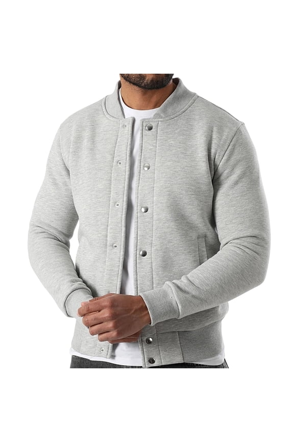 Men's Button-Front Jacket Ribbed Comfortable Casual Outerwear for Daily & Leisure Wear Gray L