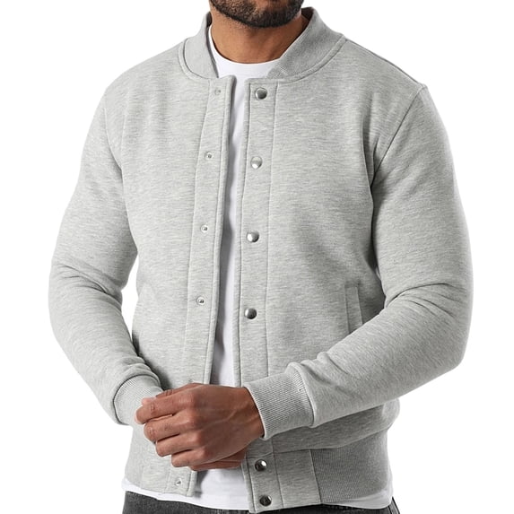 Mrmaere Men's Button-Front Jacket Ribbed Comfortable Casual Outerwear for Daily & Leisure Wear Gray S