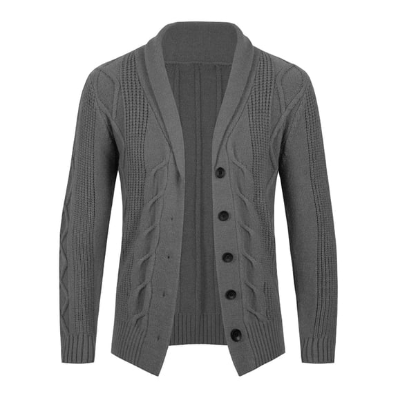 Mrmaere Men's Cardigan Sweater Cable-Knit Button-Front Comfortable Outerwear for Daily & Leisure Wear Dark Gray XL