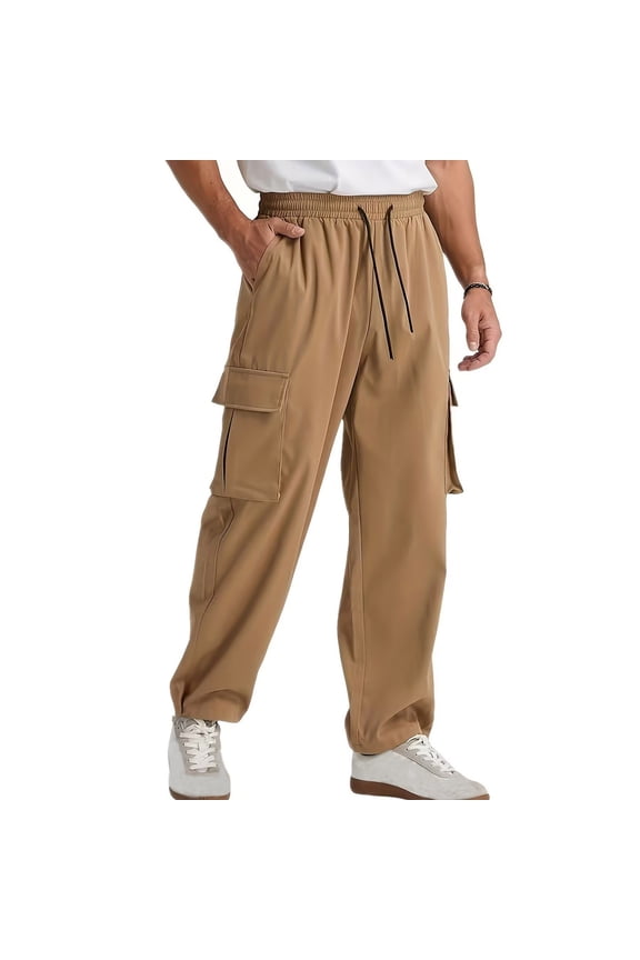 Men's Cargo Jogger Pants Drawstring Waist Multi Pockets Elastic Cuff Lightweight Fabric Casual Daily Streetwear Outdoor Activities Khaki S