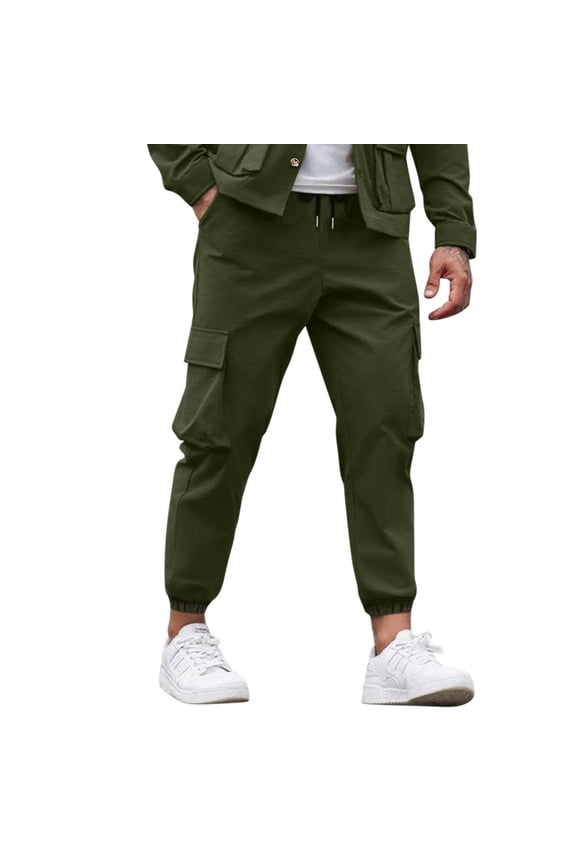 Men's Cargo Jogger Pants Drawstring Waist Side Pockets Elastic Cuff Soft Fabric Casual Daily Streetwear Outdoor Errands Army Green XXXL