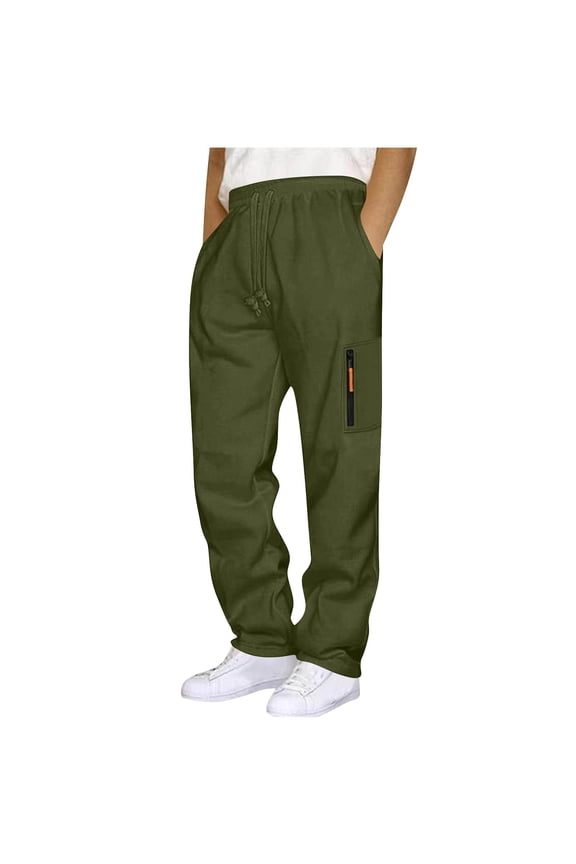 Men's Cargo Jogger Pants Drawstring Waist Zipper Side Pockets Soft Fabric Relaxed Leg Casual Daily Streetwear Army Green M