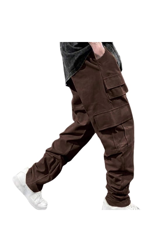 Men's Cargo Pants Drawstring Waist Multi Layered Pockets Fabric Casual Daily Streetwear Outdoor Errands Coffee M