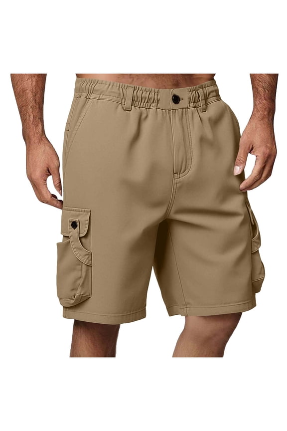 Men's Cargo Pants Elastic Waist Multi Pocket Design Solid Pattern High Quality Material For Lasting Wear Beige XXL