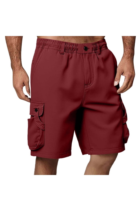 Men's Cargo Pants Elastic Waist Multi Pocket Design Solid Pattern High Quality Material For Lasting Wear Wine XXL
