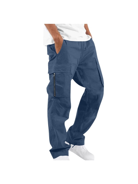 Men's Cargo Pants Fleece Lined Thermal Warmth Side Zipper Pockets Relaxed Leg Soft Fabric Casual Daily Outdoor Wear Blue L