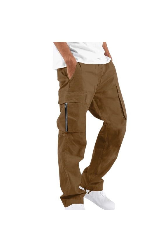 Men's Cargo Pants Fleece Lined Thermal Warmth Side Zipper Pockets Relaxed Leg Soft Fabric Casual Daily Outdoor Wear Coffee XXL