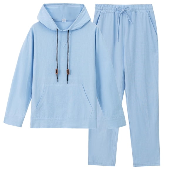 Mrmaere Men’s Casual Work Set Long Sleeve Button Front Multi Pockets Sturdy Fabric Practical Design Wear for Outdoor Tasks Daily Errands Light Blue S