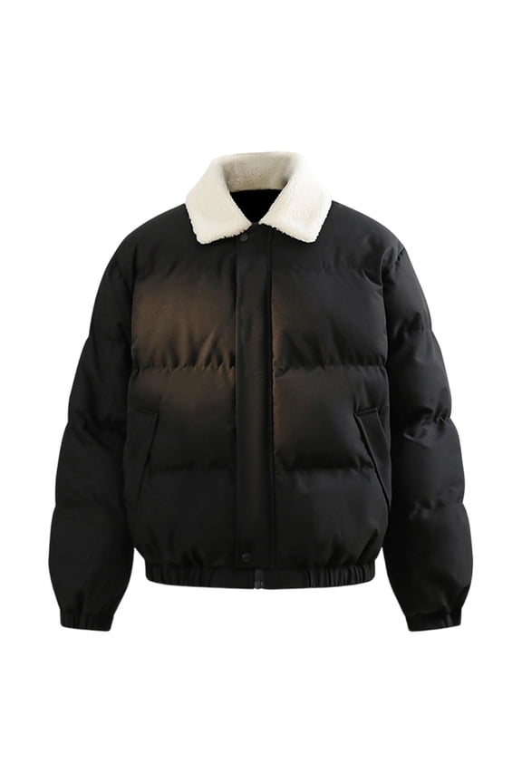 Men's Collar Puffer Jacket Quilted Warm Casual Coat for Winter Daily & Outdoor Wear Black L