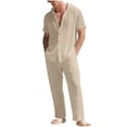 thumbnail image 1 of Mrmaere Men's Collared Button Down Shirt and Pants Set Short Sleeve 2 Piece Lightweight for Beach Vacation Khaki L, 1 of 9
