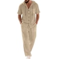 thumbnail image 1 of Mrmaere Men's Collared Button Down Shirt and Pants Set Short Sleeve 2 Piece Multi Pockets Durable for Work Outdoor Khaki XL, 1 of 9