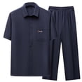 thumbnail image 1 of Mrmaere Men's Collared Button Down Shirt and Pants Set Short Sleeve 2 Piece Wrinkle Resistant for Office Business Navy L, 1 of 3
