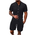 thumbnail image 1 of Mrmaere Men's Collared Button Down Shirt and Shorts Set Short Sleeve 2 Piece Breathable for Beach Vacation Black L, 1 of 6